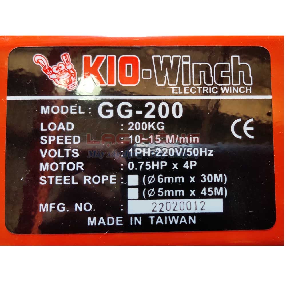 Tời điện Kio GG200 200kg-30m 220v